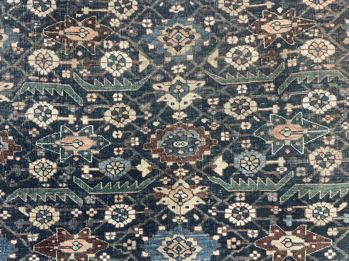 Antique Persian Bidjar Rug 8x15 – Navy Blue, Herati Pattern, Early 20th Century-3