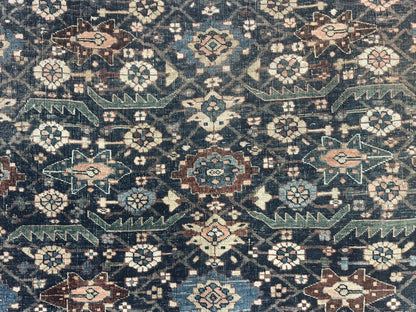 Antique Persian Bidjar Rug 8x15 – Navy Blue, Herati Pattern, Early 20th Century-3