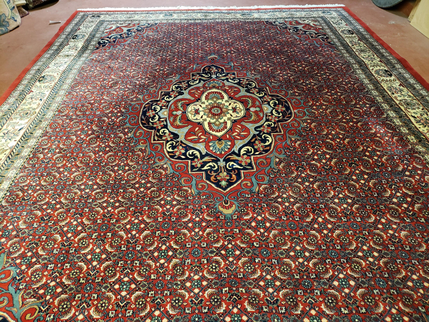 Indian Rug 9x12 Red Indo Bidjar Rug 9x12 Vintage Rug Allover Pattern Medallion Rug Wool Rug Nice Persian Design