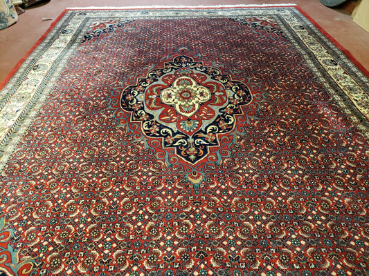Indian Rug 9x12 Red Indo Bidjar Rug 9x12 Vintage Rug Allover Pattern Medallion Rug Wool Rug Nice Persian Design