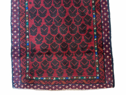 2' 8" X 4' 6" Vintage Handmade Tribal Wool Rug Balouchi Rug Afghan Rug Red Blue-4