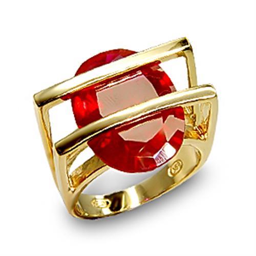 6X001 - Gold 925 Sterling Silver Ring with Synthetic Garnet in Ruby-0