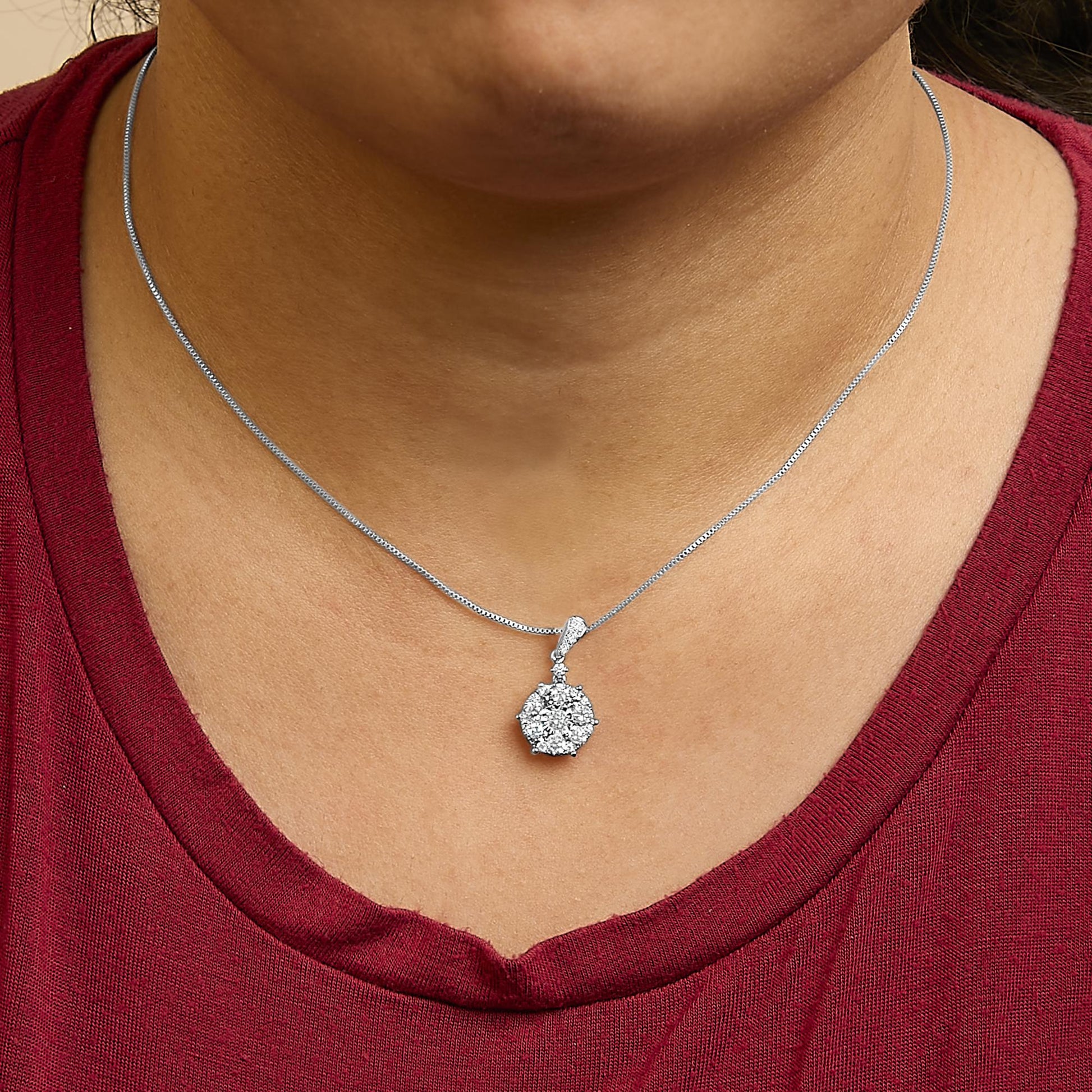 14K White Gold 1 1/5 Cttw Diamond Composite Cluster Pendant Necklace (F-G Color, VS2-SI1 Clarity) - 18" Inches-3