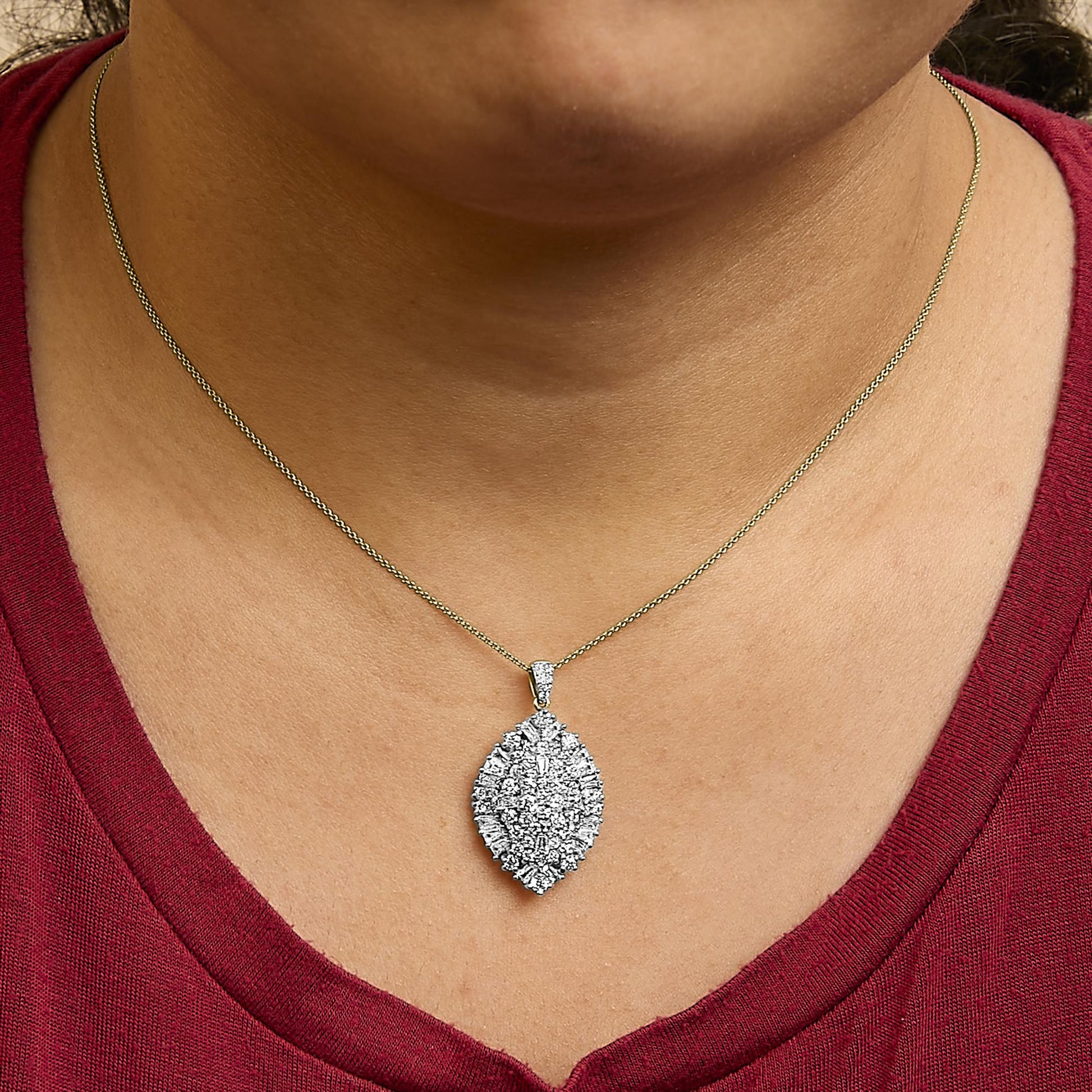 14K White and Yellow Gold 2.00 Cttw Diamond Cluster Pear Shaped Pendant Necklace (G-H Color, SI2-I1 Clarity) -20" Inches-3