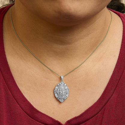 14K White and Yellow Gold 2.00 Cttw Diamond Cluster Pear Shaped Pendant Necklace (G-H Color, SI2-I1 Clarity) -20" Inches-3