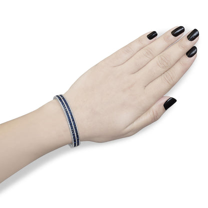 18K White Gold Alternating Diamond and 8.00 Cttw Princess Cut Blue Sapphire Multi Row Bangle Bracelet (G-H Color, VS1-VS2 Clarity) - 7" Inches-3