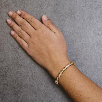 18K Yellow Gold 4.0 Cttw Round-Cut Diamond S-Link 7" Inch Tennis Bracelet (I-J Color, SI1-SI2 Clarity)-3