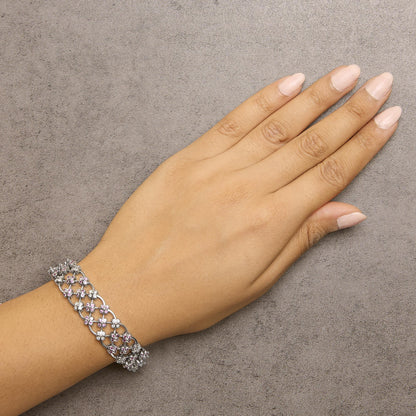14K White Gold Pink Sapphire and Diamond Floral Lattice Link Bracelet - 7.25" Inches-3