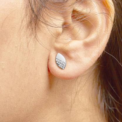 925 Sterling Silver 1/6 Cttw Diamond and Mirror Polish Pear Shape Stud Earrings (I-J Color, I2-I3 Clarity)-3