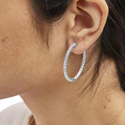 14K White Gold 1 3/4 Cttw Lab Grown Diamond Inside Out Hoop Earrings (G-H Color, VS2-SI1 Clarity)-3
