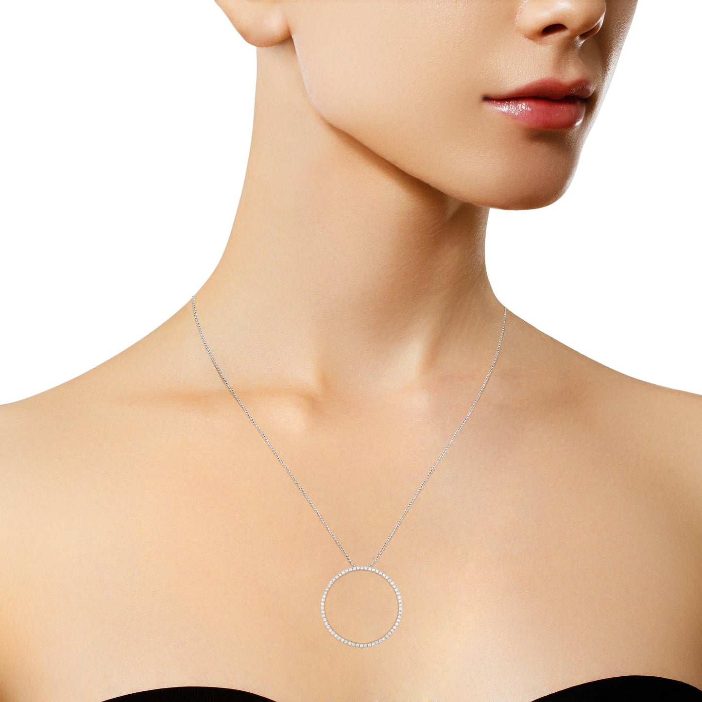 .925 Sterling Silver 5.0 Cttw Prong Set Round-cut Diamond Open Circle Hoop 18" Pendant Necklace (I-J Color, I2-I3 Clarity)-4