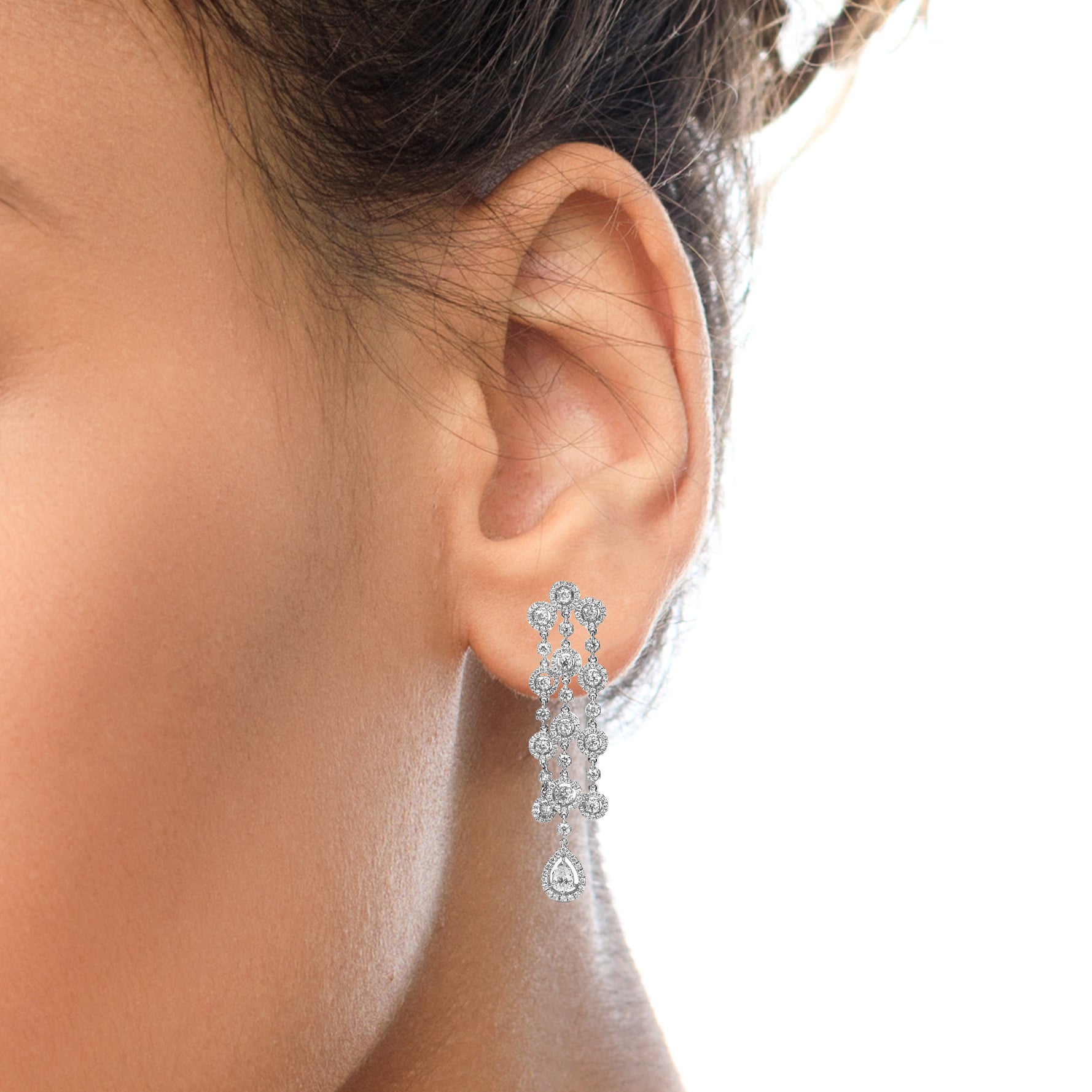 18K White Gold 4 3/4 Cttw Diamond Double Teardrop Waterfall Dangle Earrings (H-I Color, VS1-VS2 Clarity)-3