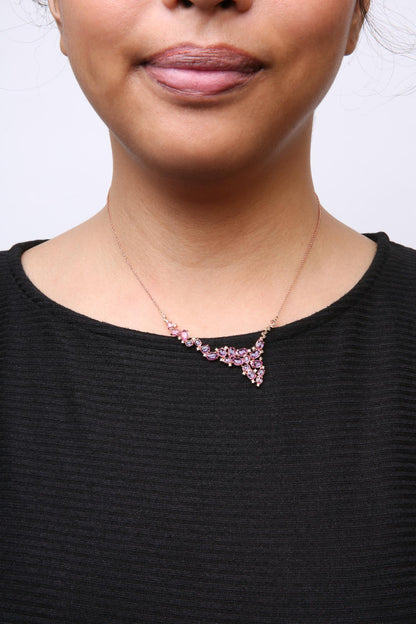 18K Rose Gold 1/2 Cttw Brown Diamond and Multi-Size Oval Pink Sapphire Cluster Cascade Statement Station Necklace (Brown Color, SI1-SI2 Clarity) - Adjustable up to 14" to 16"-3