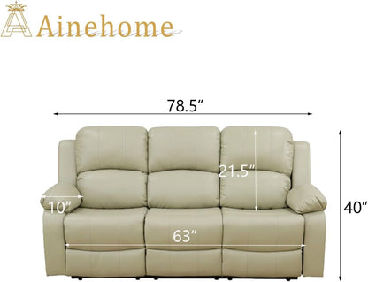 Living Room Furniture Set Leather Recliner Sofa Set Loveseat Chair Furniture Sofa Set for Living Room/Small Space/Rv/House/Office/Theater Seating (A-Beige Leather,Sofa(3Seater))-1