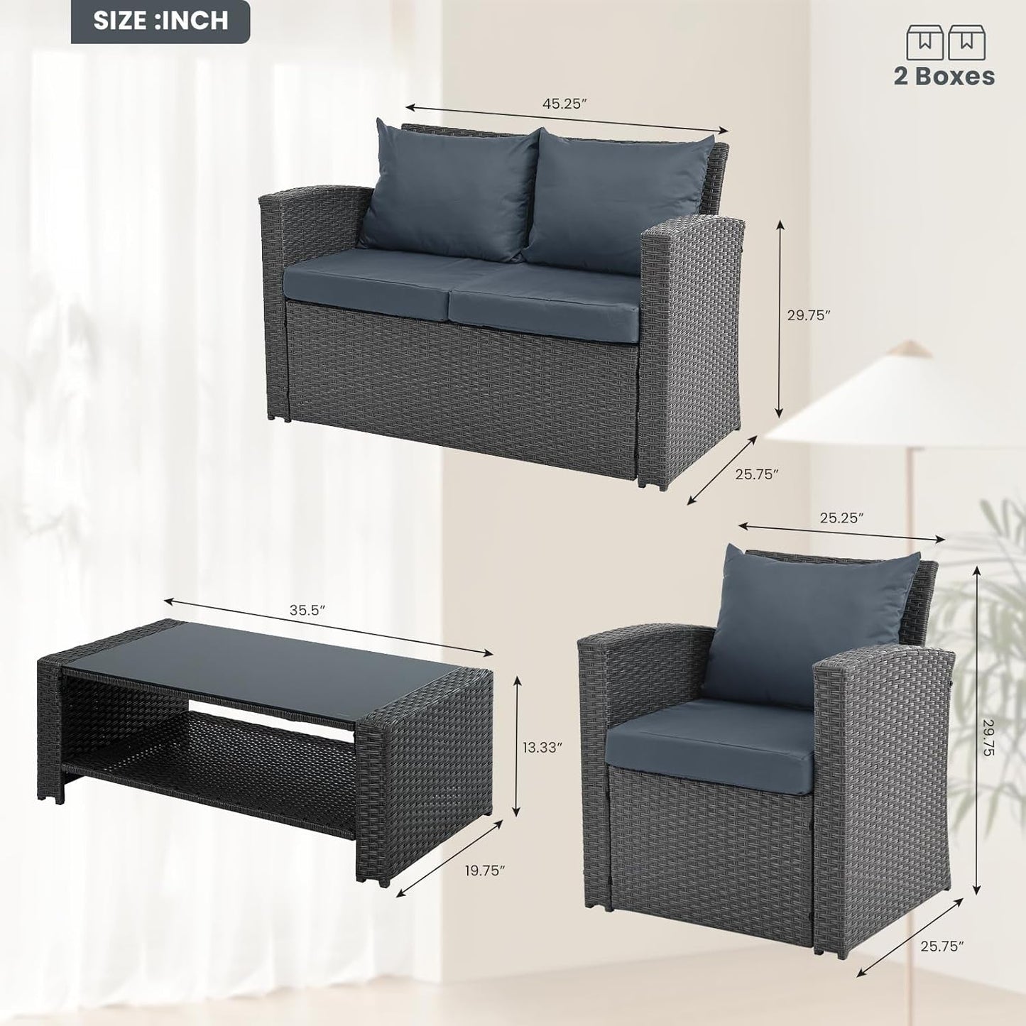 Outdoor Wicker Patio Furniture Set with Cushions and Table