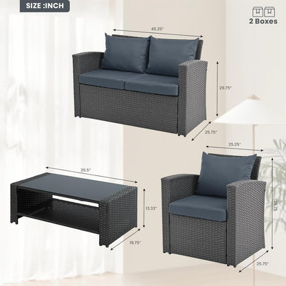 Outdoor Wicker Patio Furniture Set with Cushions and Table