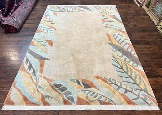 Modern Tibetan Rug 7x10, Soft Wool, Tufenkian Style Carpet, Tibet Nepali Rug, Open Field, Handmade Wool Rug-0