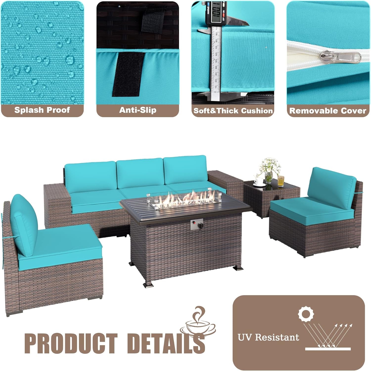 Rattan Patio Furniture Set With Fire Pit Table-4