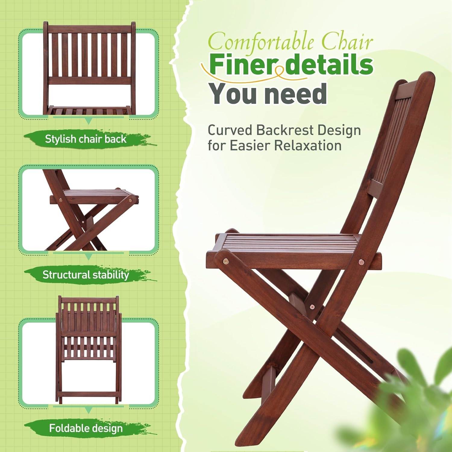 5 Piece Patio Dining Set Outdoor Acacia Wood Furniture All-Weather Folding round Table and Chairs for Backyard, Balcony, Porch, Deck, Garden, Dark Brown-4