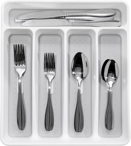Madesmart Classic Small Silverware Tray - White | CLASSIC COLLECTION | 5-Compartments  | Icons help sort Flatware, Utensils and Cutlery | Soft-grip Lining and Non-slip Feet | BPA-Fre e