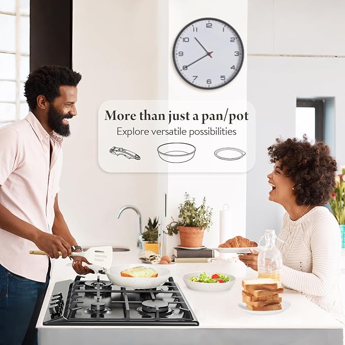 Ceramic Nonstick Cookware Set, Healthy,Non Toxic,17-Pieces Pots and Pans Set Removable Handles,Induction RV Kitchen Set,Stain & Scratch-resistant,Dishwasher/Oven Safe,PFAS/PFOA Free,Cream White