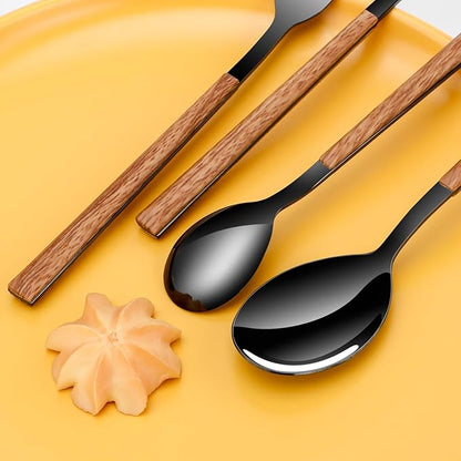 Stainless Steel Flatware Set for 4, Cutlery Utensils Set Include Knives/Forks/Spoons Service for 4, Mirror Polished and Dishwasher Safe (b lack)