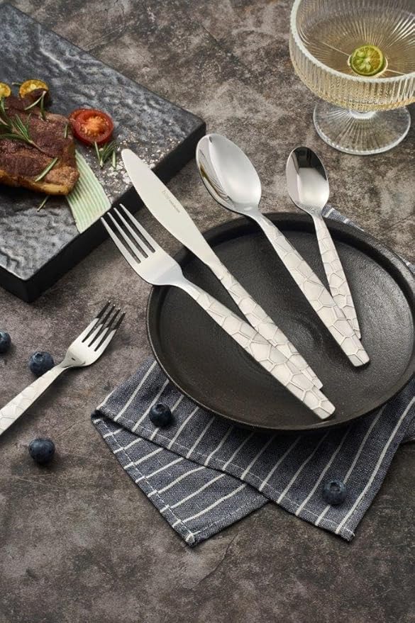 Bon Mosaic 20-Piece Stainless Steel Flatware Silverware Cutlery Set, Include Knife/Fork/Spoon, Mirror Polished, Dishwasher Safe, Service for 4