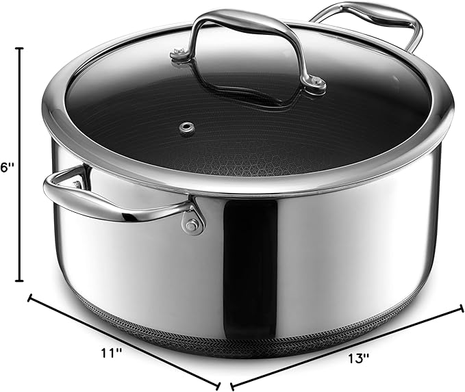HexClad Hybrid Nonstick 8-Quart Stockpot with Tempered Glass Lid, Stay-Cool Handles, Dishwasher-Friendly, Oven-Safe Up to 900°F, Induction Ready, Compatible with All Cooktops