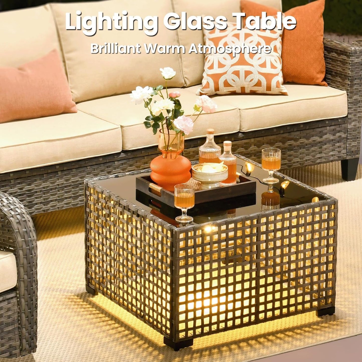 Modern Outdoor Wicker Furniture Set with Swivel Rocking Chairs