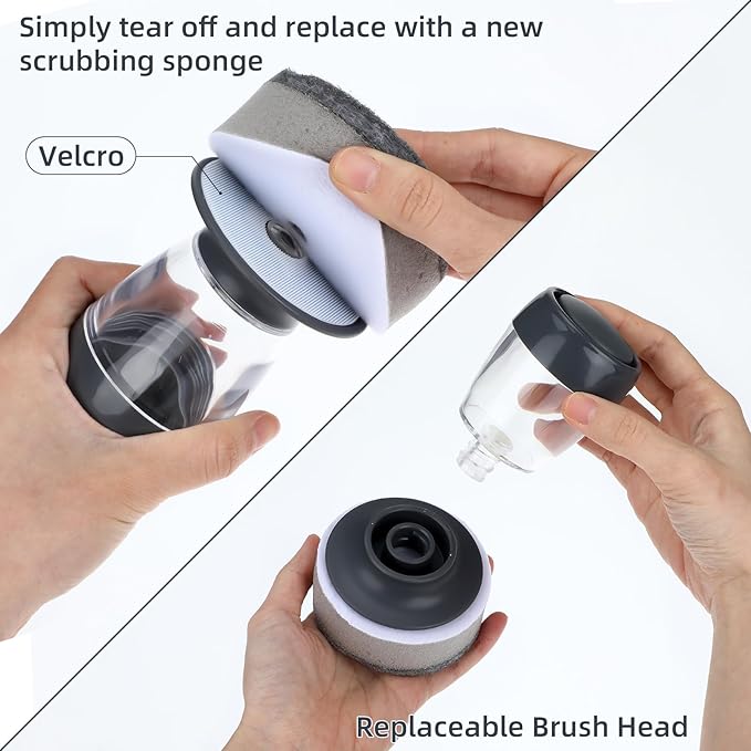 Dish Brush with Soap Dispenser, Kitchen Scrub Brush for Dishes Pots Pans Sink Cleaning, Dish Scrubber with Holder Set (2-Pack Combo Set)