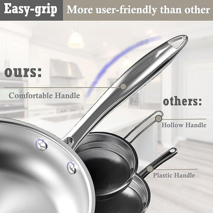 Stainless Steel pots and pans set, 6 Piece Nonstick Induction Kitchen Cookware Set, Works with Induction/Electric and Gas Cooktops, Nonstick, Oven Safe, Camping Cookware