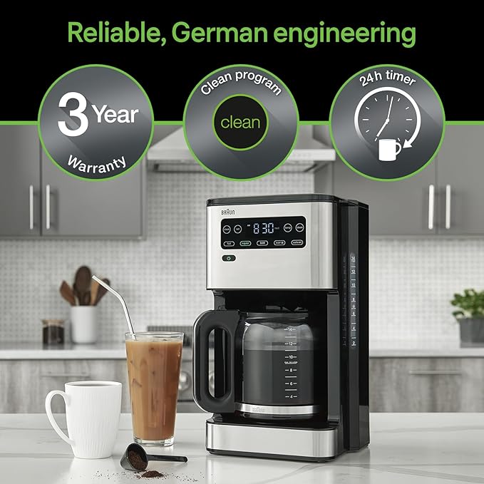 Braun Pure Flavor 14 Cup Drip Coffee Maker, 14 cup, Black, KF5650BK