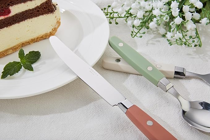 ANNOVA Silverware Set Stainless Steel Cutlery Color Handle With Rivet/Retro Flatware (Morandi Mix, 20 Pieces)