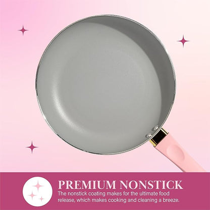 Paris Hilton Epic Nonstick Pots and Pans Set, Multi-layer Nonstick Coating, Tempered Glass Lids, Soft Touch, Stay Cool Handles, Made without PFOA, Dishwasher Safe Cookware Set, 12-Piece, Pink