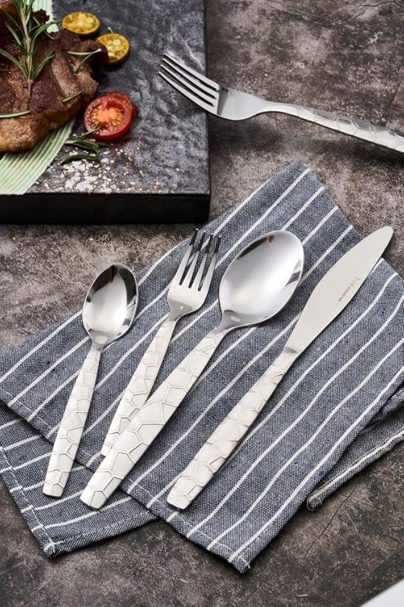 Bon Mosaic 20-Piece Stainless Steel Flatware Silverware Cutlery Set, Include Knife/Fork/Spoon, Mirror Polished, Dishwasher Safe, Service for 4