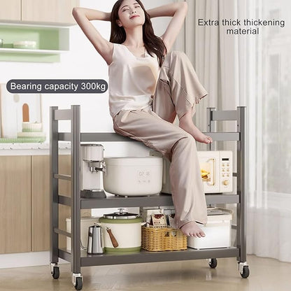 Microwave Stand with Adjustable Shelving, Freestanding Metal Storage Rack for Kitchen, Rolling Caster Bakers Rack for Dishes, Spices, Pots, and Pans - Space-Saving Solution