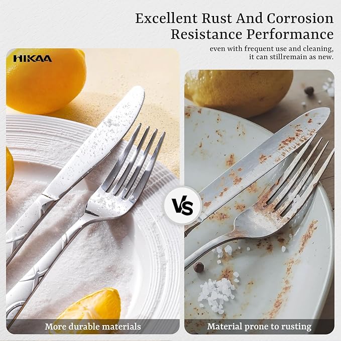 HIKAA 40PCS Stainless Steel Silverware Set, Modern Flatware Set for Kitchen, Mirror Polished Cutlery Set with Forks, Spoons and Knives，Dishwasher Safe