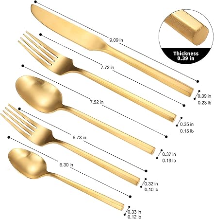 Matte Silverware Set Gold Flatware Set with Hexagon Handle 20 Pieces 18/0 Stainless Steel Cutlery Set Wedding Housewarming Gift Service for 4 (Matt gold)