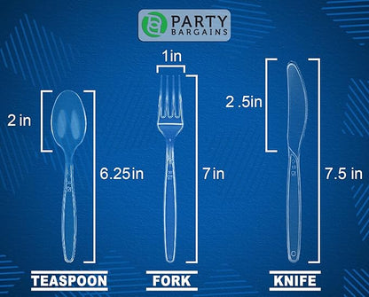Party Bargains Disposable Cutlery set, SAPPHIRE Design, Clear Color, 360 Pieces: 180 Forks, 120 Spoons, 60 Knives
