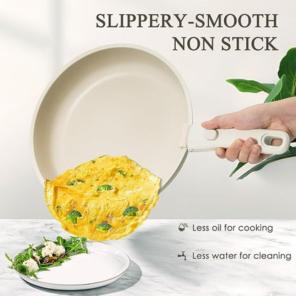 KIKCOIN 7 Pcs Pots and Pans Set Non Stick, Kitchen Cookware Set with 2 Detachable Handles &2 Lids, Non Toxic Induction RV Cooking Set with Removable Hand   les, Dishwasher/Oven Safe, Apartment Essentials