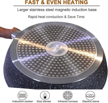 Kitchen Academy Induction Cookware Sets - 12 Piece Cooking Pan Set, Granite Black Nonstick Pots and Pans Set