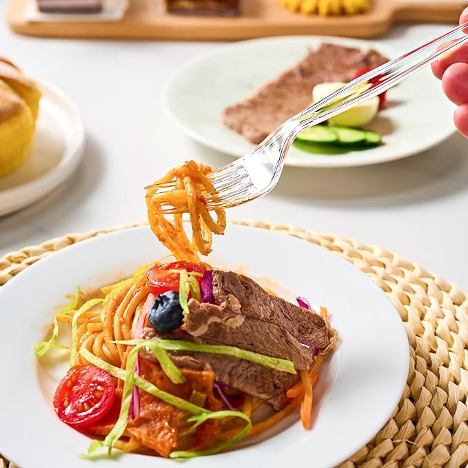 FOCUSLINE 360 Count Clear Plastic Silverware, 120 Forks, Knives and Spoons Each, BPA-Free, Heavy Duty Disposable Cutlery Set, Premium Disposable Flatware Plastic Utensils for Party Everyday Use