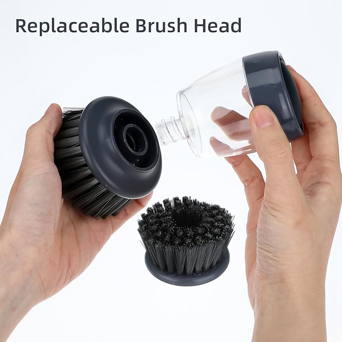 Dish Brush with Soap Dispenser, Kitchen Scrub Brush for Dishes Pots Pans Sink Cleaning, Dish Scrubber with Holder Set (2-Pack Combo Set)