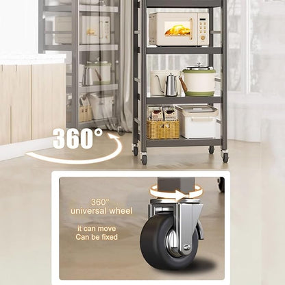 Microwave Stand with Adjustable Shelving, Freestanding Metal Storage Rack for Kitchen, Rolling Caster Bakers Rack for Dishes, Spices, Pots, and Pans - Space-Saving Solution