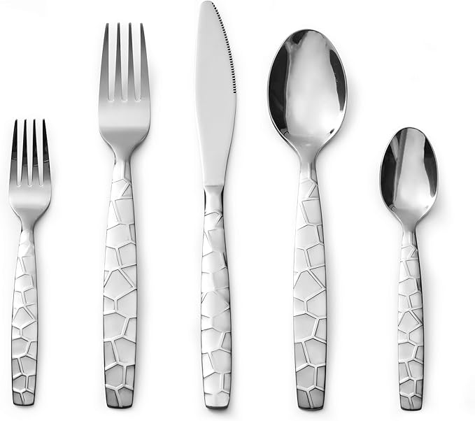 Bon Mosaic 20-Piece Stainless Steel Flatware Silverware Cutlery Set, Include Knife/Fork/Spoon, Mirror Polished, Dishwasher Safe, Service for 4