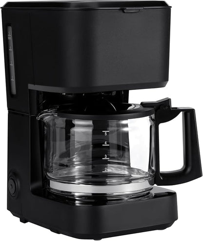 Basics 5 Cup Drip Coffee Maker, Coffee Machine with Glass Coffee Pot (0.8 Qt), Auto Shut-off, Auto Pause, Removable Filter Basket, Matte Black