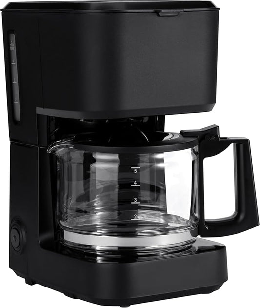 Basics 5 Cup Drip Coffee Maker, Coffee Machine with Glass Coffee Pot (0.8 Qt), Auto Shut-off, Auto Pause, Removable Filter Basket, Matte Black
