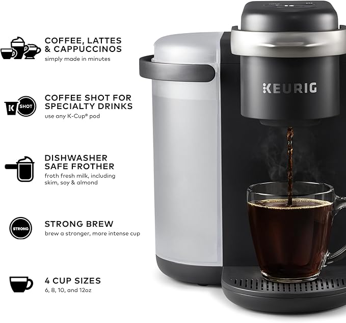 Keurig K-Cafe Single-Serve K-Cup Coffee Maker, Latte Maker and Cappuccino Maker, Comes with Dishwasher Safe Milk Frother, Coffee Shot Capability, Compatible with all Keurig K-Cup Pods, Dark Charcoal