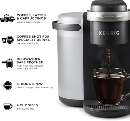Keurig K-Cafe Single-Serve K-Cup Coffee Maker, Latte Maker and Cappuccino Maker, Comes with Dishwasher Safe Milk Frother, Coffee Shot Capability, Compatible with all Keurig K-Cup Pods, Dark Charcoal