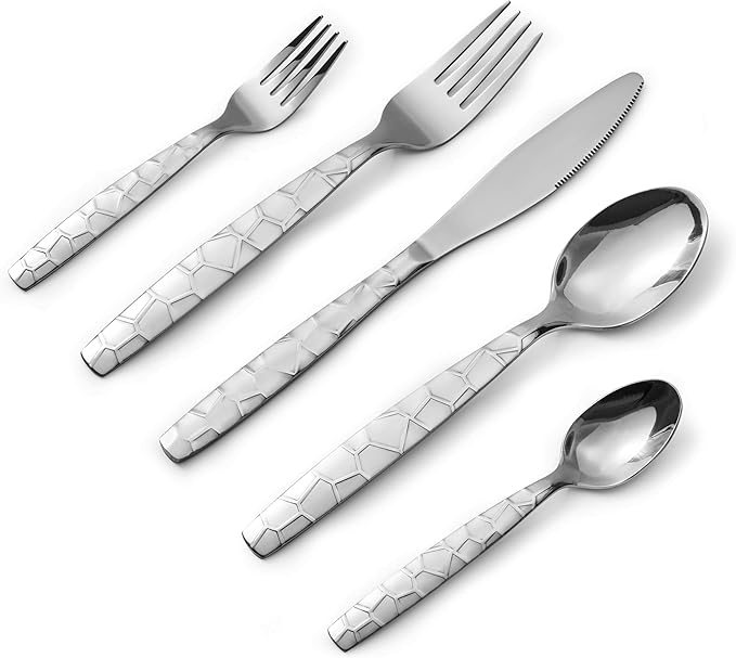 Bon Mosaic 20-Piece Stainless Steel Flatware Silverware Cutlery Set, Include Knife/Fork/Spoon, Mirror Polished, Dishwasher Safe, Service for 4